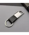 Deri Siyah Gümüş Metal Anahtarlık