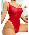 Derin Sırt Dekolteli Transparan Kırmızı Fantezi Body