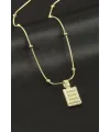 Dikdörtgen Zirkon Taşlı Lüks Çelik Kolye