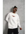 Erkek 3 İplik Gangster Baskılı Sweatshirt - Beyaz