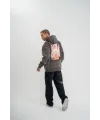 Erkek 3 İplik Kapüşonlu Hoodie Dijital Patchli SweatShirt - Füme