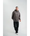 Erkek 3 İplik Kapüşonlu Hoodie Dijital Patchli SweatShirt - Füme