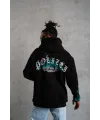 Erkek 3 İplik Pamuklu Alev Baskılı Kapüşonlu hoodie Sweatshirt - Siyah