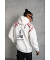 Erkek 3 İplik Pamuklu Baskılı Kapüşonlu Cepli Sweatshirt Hoodie - Beyaz