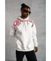 Erkek 3 İplik Pamuklu Baskılı Kapüşonlu Cepli Sweatshirt Hoodie - Beyaz