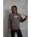 Erkek 3 İplik Pamuklu Baskılı Kapüşonlu Cepli Sweatshirt Hoodie - Gri