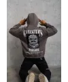 Erkek 3 İplik Pamuklu Baskılı Kapüşonlu Cepli Sweatshirt Hoodie - Gri