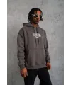 Erkek 3 İplik Pamuklu Baskılı Kapüşonlu Cepli Sweatshirt Hoodie - Gri