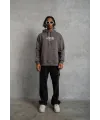 Erkek 3 İplik Pamuklu Baskılı Kapüşonlu Cepli Sweatshirt Hoodie - Gri