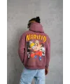 Erkek 3 İplik Pamuklu Kapüşonlu Baskılı Cepli Oversize Sweatshirt Hoodie - Gül Kurusu