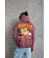 Erkek 3 İplik Pamuklu Kapüşonlu Baskılı Cepli Oversize Sweatshirt Hoodie - Gül Kurusu