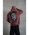 Erkek 3 İplik Pamuklu Kapüşonlu Baskılı Cepli Oversize Sweatshirt Hoodie - Gül Kurusu