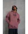 Erkek 3 İplik Pamuklu Kapüşonlu Baskılı Cepli Oversize Sweatshirt Hoodie - Gül Kurusu