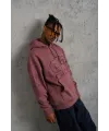 Erkek 3 İplik Pamuklu Kapüşonlu Baskılı Cepli Sweatshirt Hoodie - Gül Kurusu