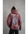 Erkek 3 İplik Pamuklu Kapüşonlu Baskılı Cepli Sweatshirt Hoodie - Gül Kurusu