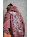 Erkek 3 İplik Pamuklu Kapüşonlu Baskılı Cepli Sweatshirt Hoodie - Gül Kurusu