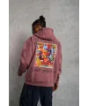Erkek 3 İplik Pamuklu Kapüşonlu Baskılı Cepli Sweatshirt Hoodie - Gül Kurusu