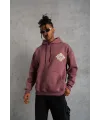 Erkek 3 İplik Pamuklu Kapüşonlu Baskılı Cepli Sweatshirt Hoodie - Gül Kurusu