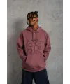Erkek 3 İplik Pamuklu Kapüşonlu Baskılı Cepli Sweatshirt Hoodie - Gül Kurusu