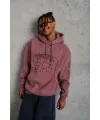 Erkek 3 İplik Pamuklu Kapüşonlu Baskılı Cepli Sweatshirt Hoodie - Gül Kurusu