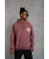 Erkek 3 İplik Pamuklu Kapüşonlu Baskılı Cepli Sweatshirt Hoodie - Gül Kurusu