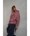 Erkek 3 İplik Pamuklu Kapüşonlu Baskılı Cepli Sweatshirt Hoodie - Gül Kurusu
