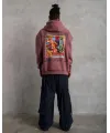 Erkek 3 İplik Pamuklu Kapüşonlu Baskılı Cepli Sweatshirt Hoodie - Gül Kurusu