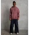 Erkek 3 İplik Pamuklu Kapüşonlu Baskılı Cepli Sweatshirt Hoodie - Gül Kurusu