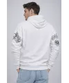 Erkek 3 İplik Pamuklu Kapüşonlu Baskılı SweatShirt Hoodie - Beyaz