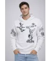 Erkek 3 İplik Pamuklu Kapüşonlu Baskılı SweatShirt Hoodie - Beyaz