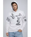 Erkek 3 İplik Pamuklu Kapüşonlu Baskılı SweatShirt Hoodie - Beyaz