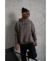 Erkek 3 İplik Pamuklu Kapüşonlu Kanguru Cepli Sweatshirt Hoodie -  Gri