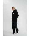 ERKEK 3 İplik Pamuklu Kapüşonlu Patchli Nakışlı Hoodie SweatShirt - Siyah