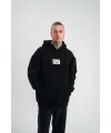 ERKEK 3 İplik Pamuklu Kapüşonlu Patchli Nakışlı Hoodie SweatShirt - Siyah