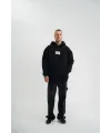 ERKEK 3 İplik Pamuklu Kapüşonlu Patchli Nakışlı Hoodie SweatShirt - Siyah