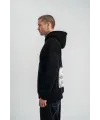 ERKEK 3 İplik Pamuklu Kapüşonlu Patchli Nakışlı Hoodie SweatShirt - Siyah