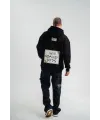 ERKEK 3 İplik Pamuklu Kapüşonlu Patchli Nakışlı Hoodie SweatShirt - Siyah