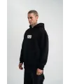 ERKEK 3 İplik Pamuklu Kapüşonlu Patchli Nakışlı Hoodie SweatShirt - Siyah