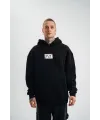 ERKEK 3 İplik Pamuklu Kapüşonlu Patchli Nakışlı Hoodie SweatShirt - Siyah