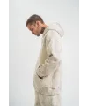ERKEK  3 iplik Pamuklu Oversize Kapşonlu Yıkamalı SweatShirt Hoodie - Krem