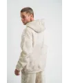 ERKEK  3 iplik Pamuklu Oversize Kapşonlu Yıkamalı SweatShirt Hoodie - Krem