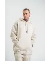 ERKEK  3 iplik Pamuklu Oversize Kapşonlu Yıkamalı SweatShirt Hoodie - Krem