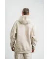 ERKEK  3 iplik Pamuklu Oversize Kapşonlu Yıkamalı SweatShirt Hoodie - Krem