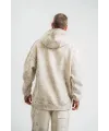 ERKEK  3 iplik Pamuklu Oversize Kapşonlu Yıkamalı SweatShirt Hoodie - Krem