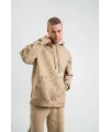 ERKEK 3 iplik Pamuklu Oversize Kapüşonlu Yıkamalı Hoodie SweatShirt - Bej