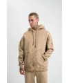 ERKEK 3 iplik Pamuklu Oversize Kapüşonlu Yıkamalı Hoodie SweatShirt - Bej