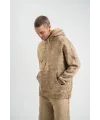 ERKEK 3 iplik Pamuklu Oversize Kapüşonlu Yıkamalı Hoodie SweatShirt - Bej