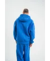 ERKEK 3 İplik Pamuklu Oversize Kapüşonlu Yıkamalı Hoodie SweatShirt - Mavi