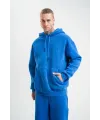 ERKEK 3 İplik Pamuklu Oversize Kapüşonlu Yıkamalı Hoodie SweatShirt - Mavi