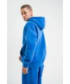 ERKEK 3 İplik Pamuklu Oversize Kapüşonlu Yıkamalı Hoodie SweatShirt - Mavi